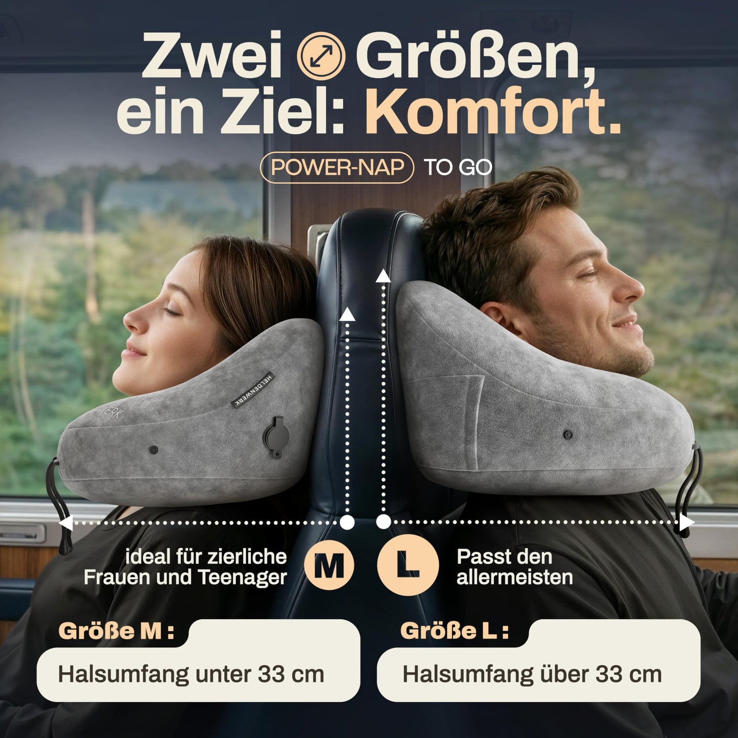 Oreiller cervical Heldenwerk Air - Gonflable - Capuche - 30 x 19 cm - Gris clair