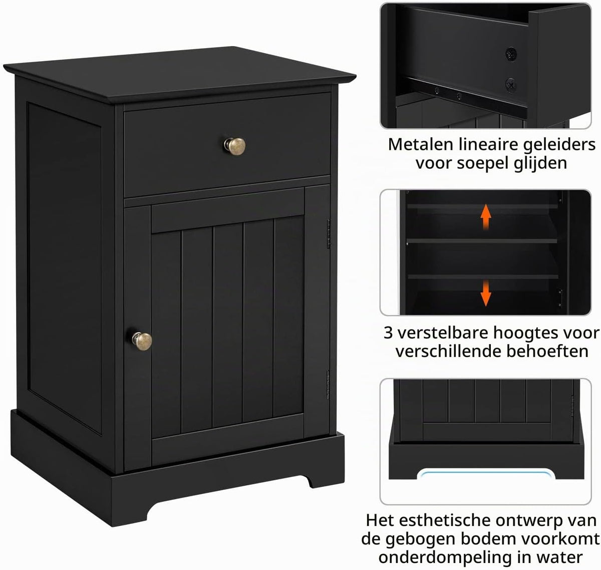 Table de chevet Yaheetech - Noir - 40 x 35 x 60 cm - Avec tiroir et étagère réglable