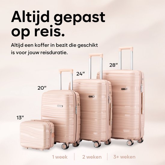 SKYCASES Travelin' Charm - 24-inch Medium Travel Suitcase - Number Lock - 41x24x69 cm - 68L - Lightweight, Waterproof & Durable - Light Pink