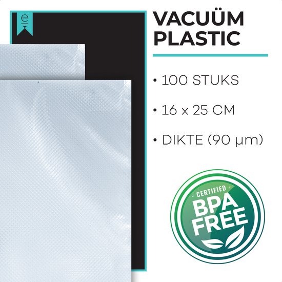 Sacs sous vide Alimentaires - 16x25 cm - 100 pièces - Sacs de mise sous vide - Sacs Sous Vide - Sacs sous vide à microstructure - Sacs de rangement sous vide - Sans BPA