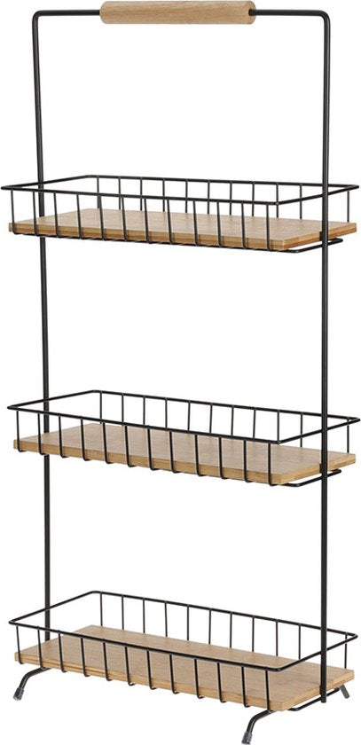 Étagère de cuisine à 3 niveaux - 58 cm de hauteur - Étagère de cuisine - métal et bambou