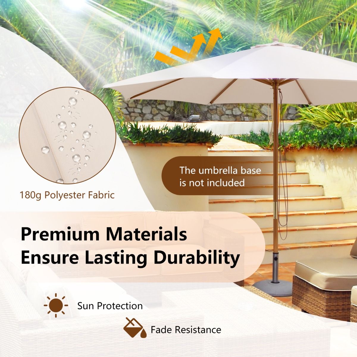 Parasol Coast Terrace - Bois - Beige - 300x300x262cm