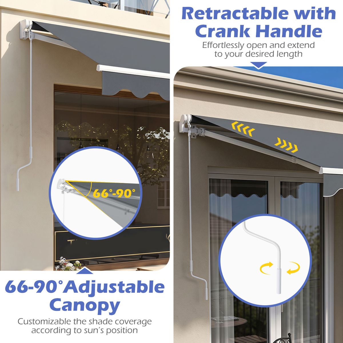Store de terrasse Coast - rétractable - structure en aluminium - gris 3,6 x 3 m