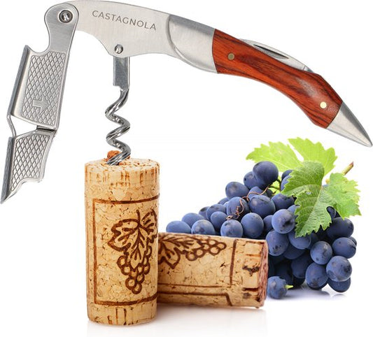 Tire-bouchon Castagnola - Couteau Kelner - Décapsuleur - Ouvre-bouteille - Levier - Deluxe - Pakka Bois et acier inoxydable