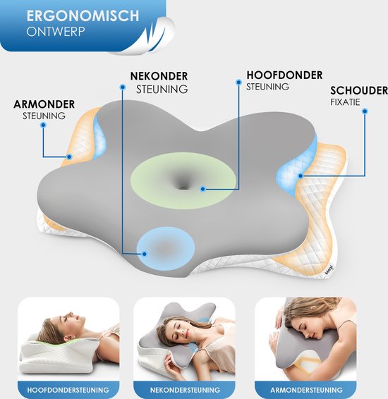 Maqi Living® Oreiller en mousse à mémoire de forme pour les douleurs cervicales – Oreiller orthopédique et ergonomique - Convient aux personnes dormant sur le dos, sur le côté ou sur le ventre - Mousse à mémoire de forme - Blanc