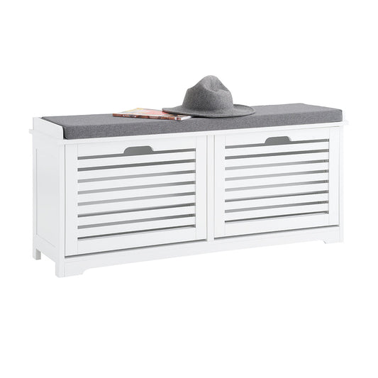 SoBuy FSR184-W - Banc à chaussures élégant avec coussin de siège et 2 rabats - compact et confortable