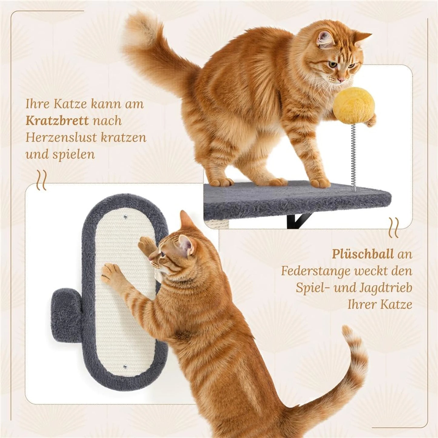 Yaheetech Meuble mural pour chat - 49 x 30 x 40 cm - équipé d'un terrier et d'un panier de couchage pour chat, de griffoirs en sisal et de plates-formes multiples - pour 1 à 5 chats - peluche et métal gris foncé