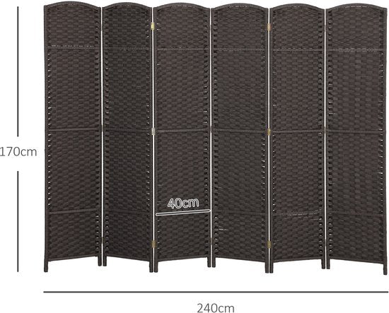 HOMCOM Séparateur de pièce en polypropylène et bois de pin, 240 L x 1,6 l x 170 H cm, marron