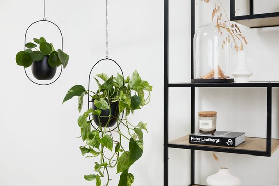 Lifa Living Modern Plant Hangers - Set of 2 - Black Plant Holders - Metal Hanging Flower Pot - Flower Hanger for Indoors - 21 x 15 x 38 cm