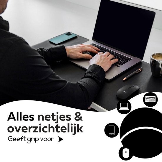 Sous main - WURK Tapis de bureau professionnel en cuir synthétique - Organisateur de bureau - Accessoires de bureau - Tapis de souris XXL- Inclut un clip pour câble - 80x40 - Noir