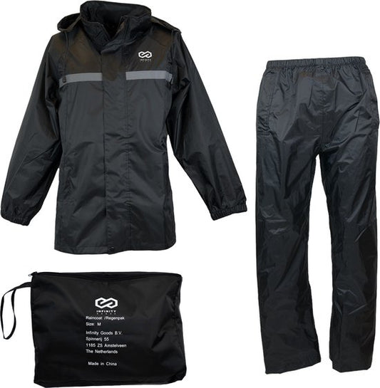 Infinity Goods Combinaison de pluie - Femmes et hommes - Taille S - Imperméable et respirant - Réfléchissant - Noir