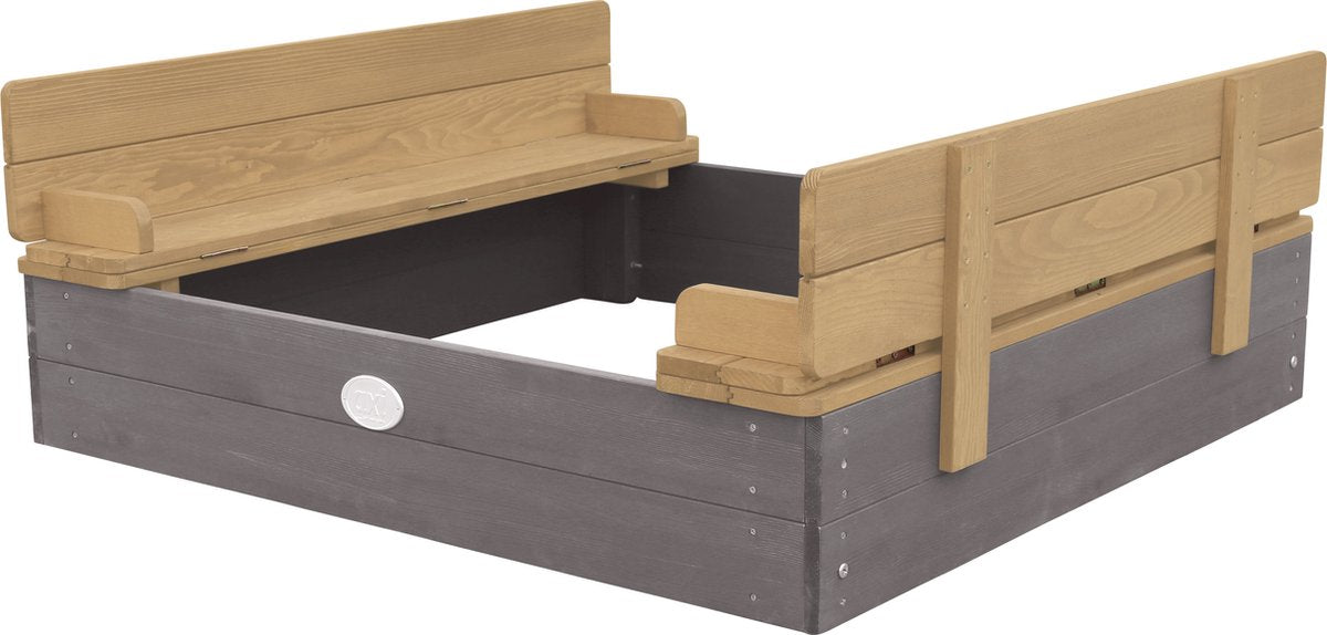 Bac à sable en bois AXI Ella 100 x 95 x 20 cm - Gris/Marron - Avec couvercle et 2 bancs - Bois de pruche certifié FSC