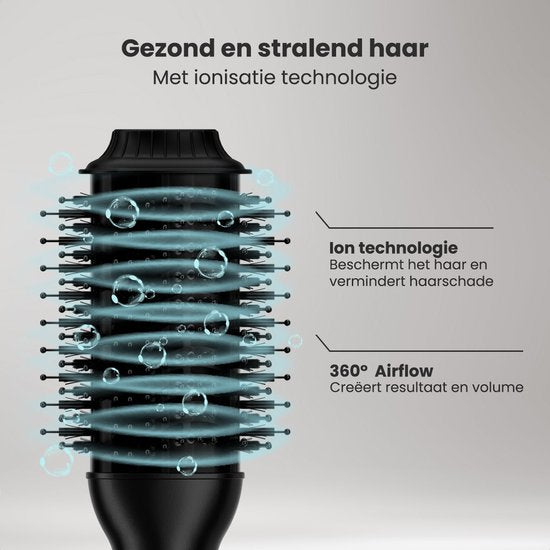 Auronic Brosse-sèche-cheveux 4 en 1 - Airstyler - Peignes - Coiffures - Boucles - Séchage - Brosse à boucler de 37 mm - Flux d'air à 360 degrés - Noir/Noir