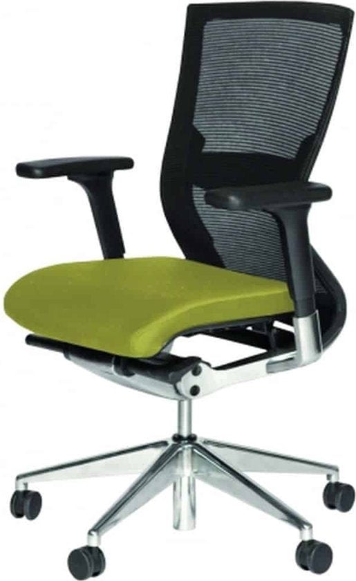 Chaise de bureau - 105, piètement chromé, assise et dossier en cuir noir/noir, accoudoirs.