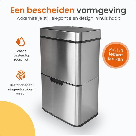 Poubelle de tri sélécrtif automatique - Goliving  - 64 L - Poubelle à détécteur - Séparation des déchets - Détecteur mains libres - Résistant à l'humidité - Acier inoxydable - 40L + 2x12L + 8L - Argenté