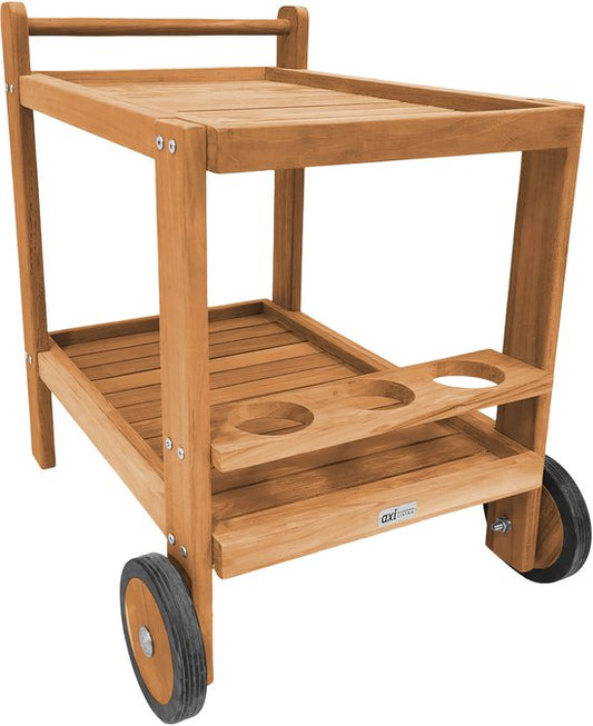 Chariot de service AXI Miri en teck – 70 x 48 x 70 cm – En teck – Avec 2 roues et 3 porte-bouteilles – Pour l'extérieur et l'intérieur – Pour le jardin, la terrasse et le balcon