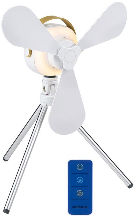 Ventilateur de table Lifetime Air - Ventilateur rechargeable via USB-C - Ventilateur sur pied avec veilleuse et télécommande - Ventilateur avec télécommande et 3 vitesses - Blanc