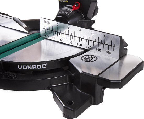 VONROC Tronçonneuse - Scie à onglet - 1700W - Ø216MM - 4900 /min - Avec laser, rallonges de table et réglage de la profondeur - Lame de scie et serre-pièce inclus