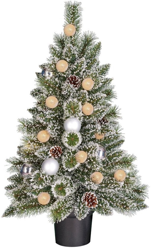 Black Box Trees Kaprun : sapin de Noël en pot - Vert, argent givré, blanc chaud - Fonctionne à piles et dispose d'une fonction minuterie - Hauteur : 90 cm