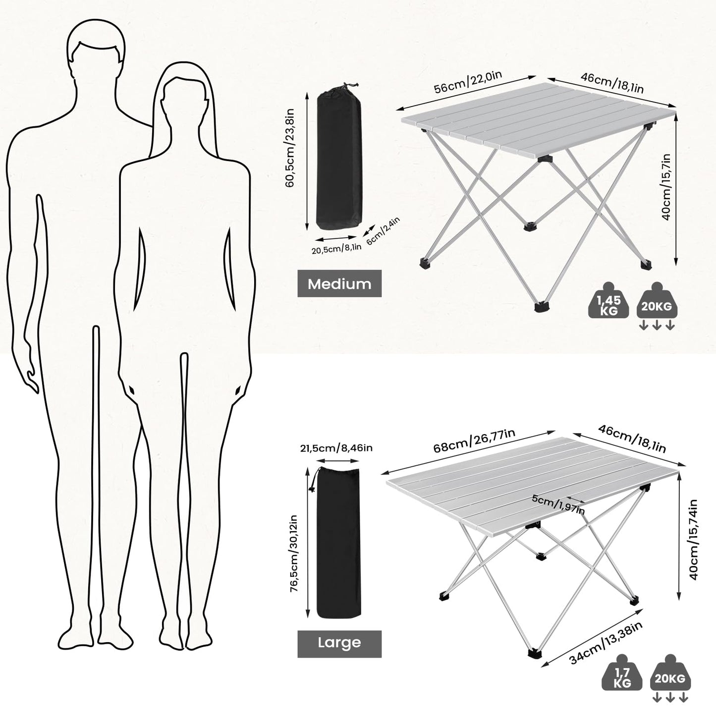 Table de camping en aluminium WOLTU - pliable - ultra-légère (1,7 kg) - 68 x 46 x 40 cm - argent`