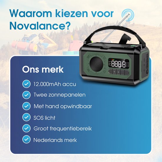 Novalance Emergency Radio - Solar Rewindable 12,000mAh - MODEL 2025 - Solar powerbank - Survival Emergency Kit - Flashlight - Emergency kit - Emergency ration - Radio