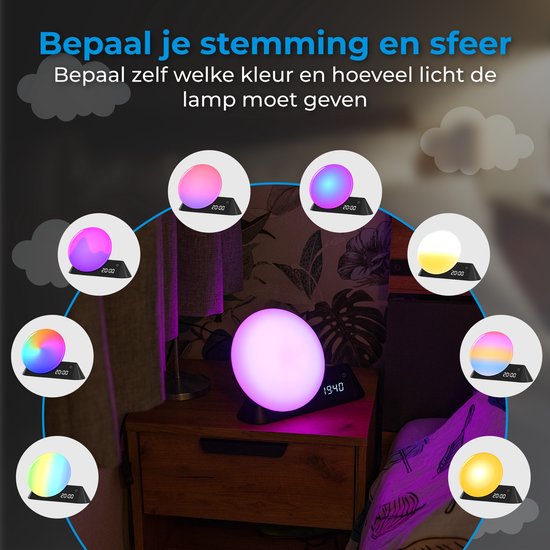 Nuvance Lumière de réveil - Réveil numérique - Veilleuse - Chambre à coucher - Entraîneur de sommeil - avec sons - Haut-parleur - Commande vocale