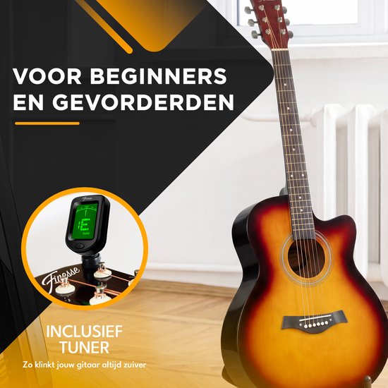 Finesse Acoustic Guitar - with Video Course - 4/4 40" - Western Guitar - Guitare Enfant et Adulte - Sunburst