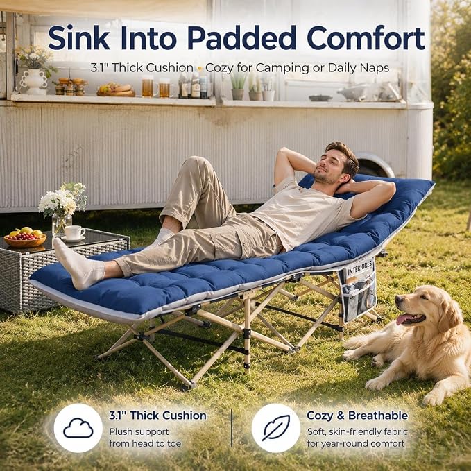 Lit de camping pliable Yaheetech avec matelas - 190 x 68 cm - Noir - Lit de camp avec sac de transport et poches de rangement