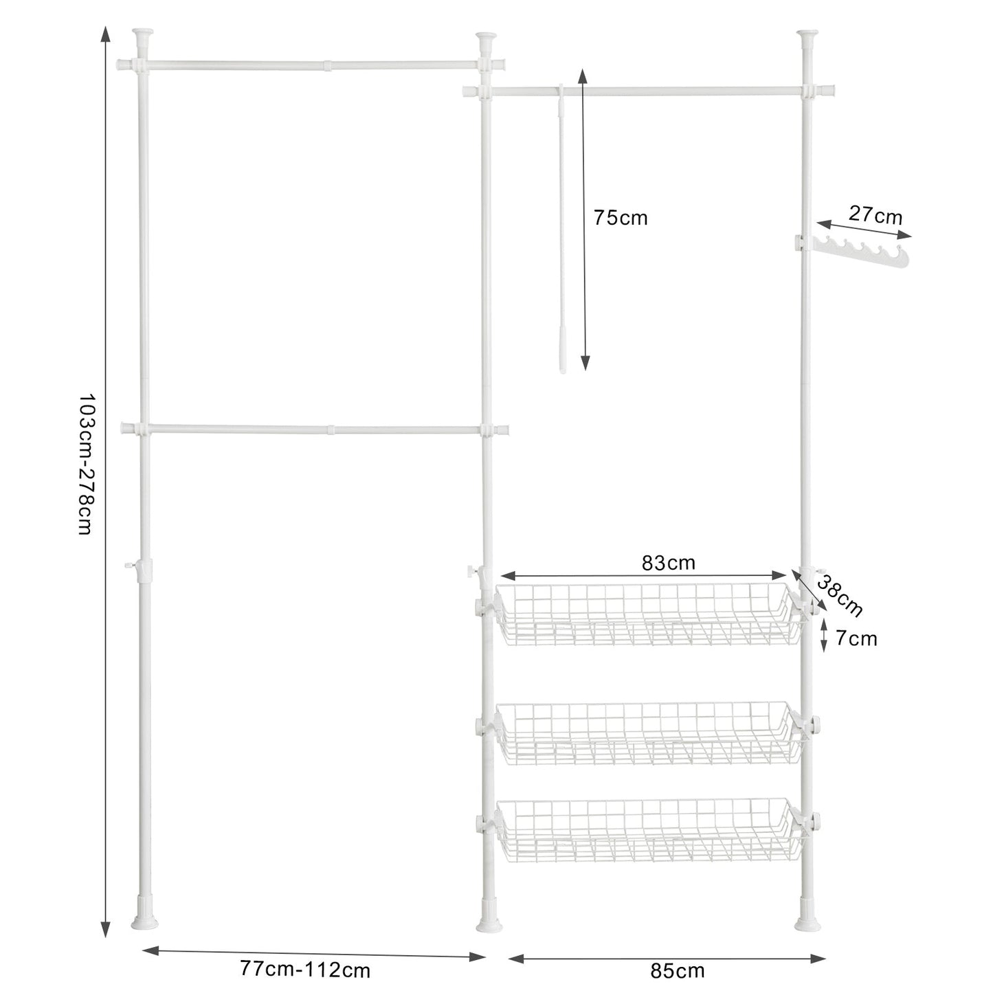 SoBuy Porte-vêtements télescopique - inox - Max. 90 kg - 195 x 278 cm - Blanc