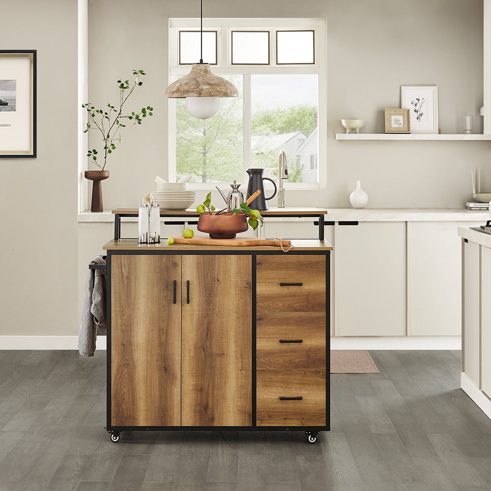 SoBuy Meuble de cuisine sur roulettes - Buffet - 2 Portes + 3 Tiroirs - Max. 75 kg - 113 x 69 x 106 cm - Moderne