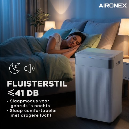 Déshumidificateur Aironex 20 L par jour – Fonction de séchage du linge – Jusqu'à 70 m² – Silencieux – Avec application et ioniseur – Pour cave, salon, chambre et salle de bains – Déshumidificateur