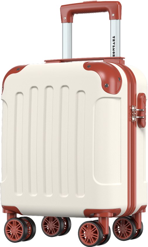 Valise cabine TRVLMORE - 40 x 30 x 20 cm - À placer sous le siège - 24 L - Serrure à combinaison - 4 roues - Blanc/Beige