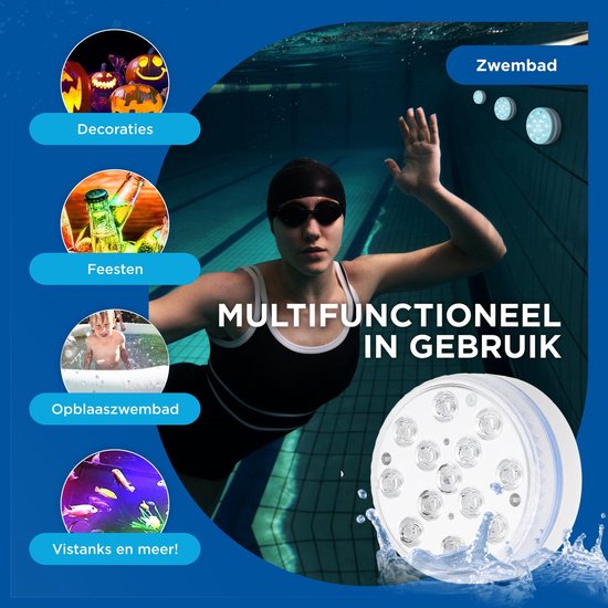 AyeKids Pool Lights - Lampe sous-marine - Jacuzzi - LED - Etanche - Télécommande - 16 couleurs