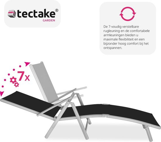 tectake® - bain de soleil - dossier réglable - noir/argenté