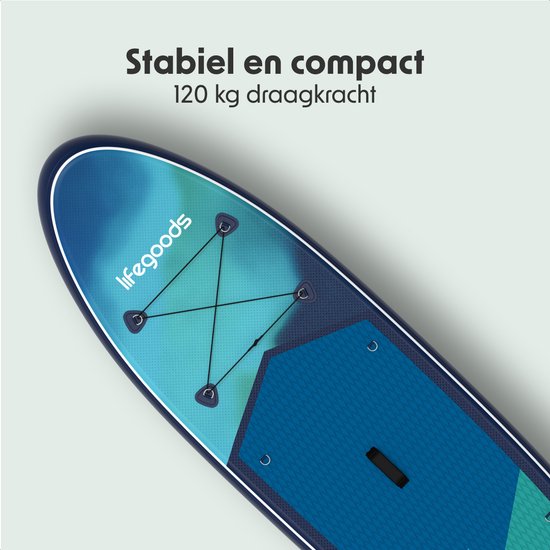 Planche de SUP LifeGoods Allround Compact - avec siège - capacité de charge de 100 kg - 300 x 76 cm - gonflable - kit SUP complet - bleu/vert