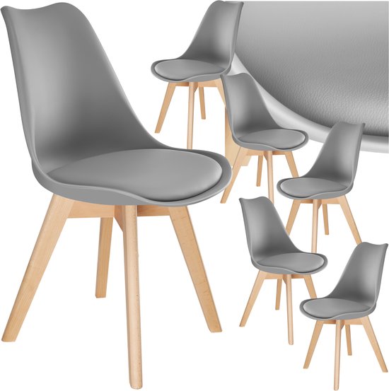 tectake® Chaise de salle à manger Frederikke - Lot de 6 chaises de salle à manger avec assise rembourrée en tissu - Pieds en bois massif - Chaises ergonomiques adaptées au salon, à la salle à manger, à la chambre et à la cuisine - Capacité de charge : 120