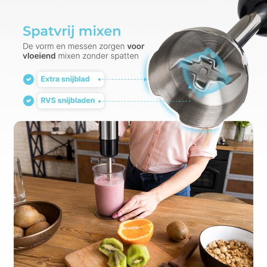 Goodforce 7 piece Hand blender set - Includes Chopper, whisk, milk moussether, beater & Measuring cup - powerful & dishwasher safe - 12 speeds + turbo function - 1000W - PFAS-free