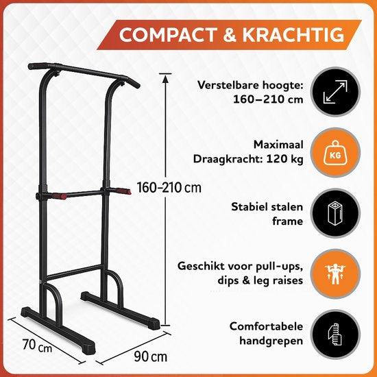 Fitby Pull Up Station - Station de musculation - Barre de traction - Station de dips - Barre de traction - Salle de sport à domicile - Fitness - Hauteur réglable - Noir