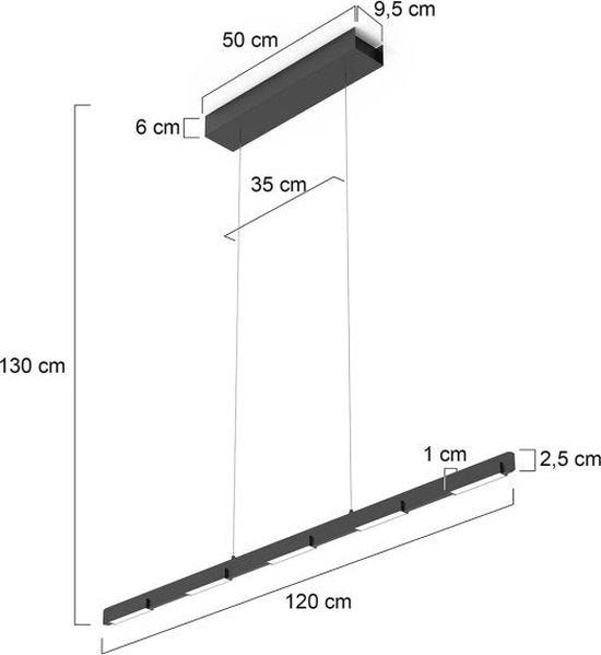 Suspension Bloc 3296ZW noire, réglable en hauteur, en verre et métal - Steinhauer, 120 cm, avec module LED et variateur d'intensité