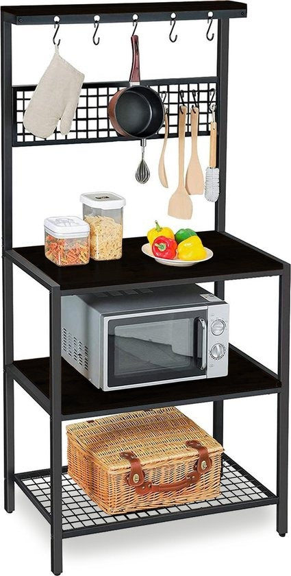 Goliving Armoire de cuisine - Étagère de cuisine verticale - Armoire à micro-ondes - Organisateur - Métal - Bois - 84 x 40 x 170 cm - Noir