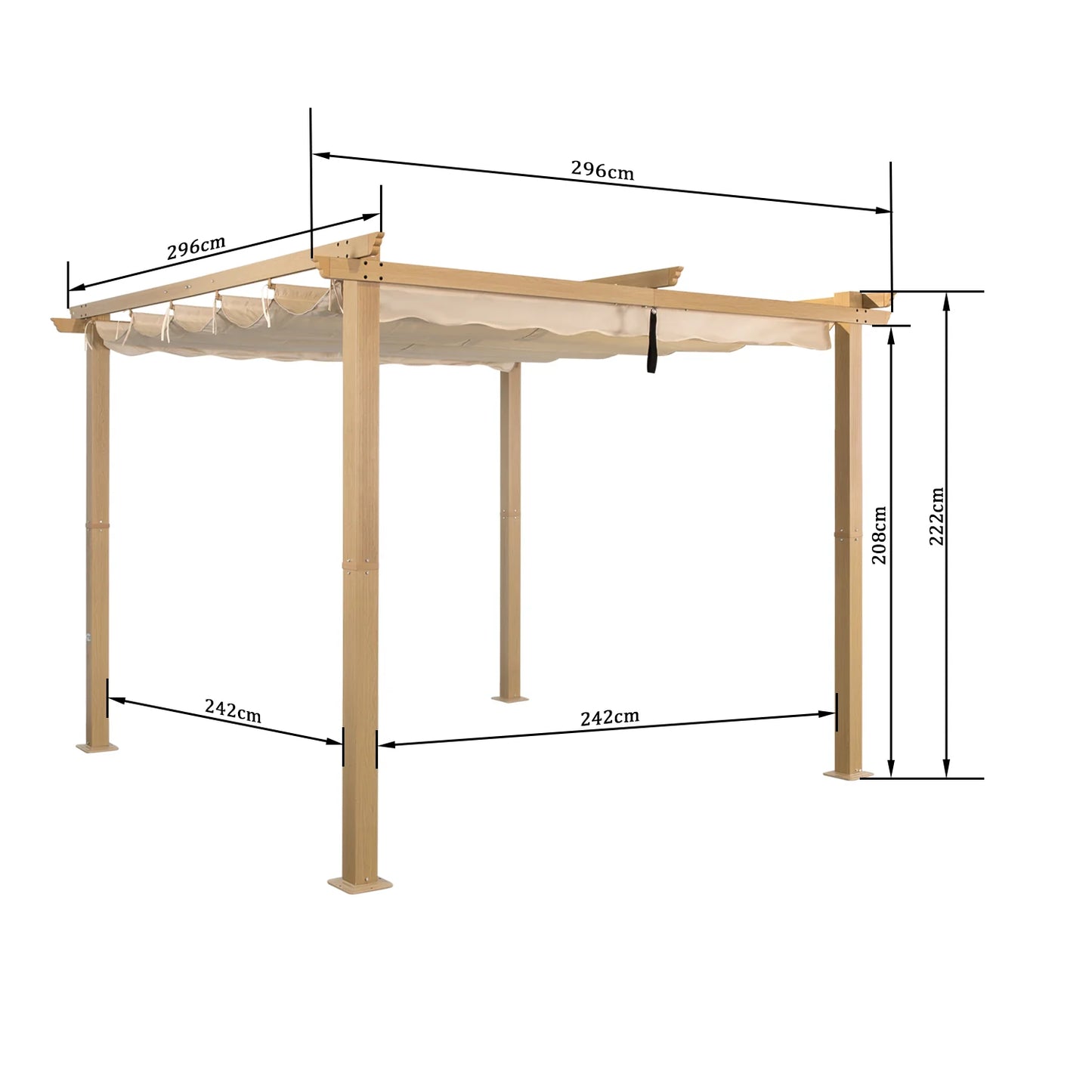Pergola Angel Living en aluminium 3 × 3 m, jaune crème – Toit rétractable UV50+, tubes de toit en acier, revêtement par poudrage