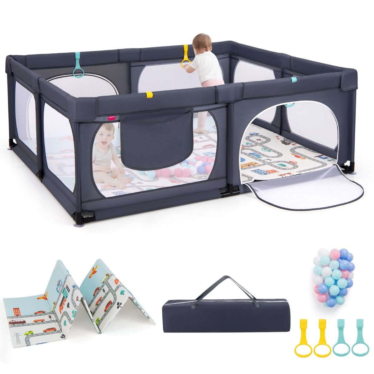 Coast Baby Box avec matelas et 50 balles 189 x 158 x 68 cm - Gris foncé