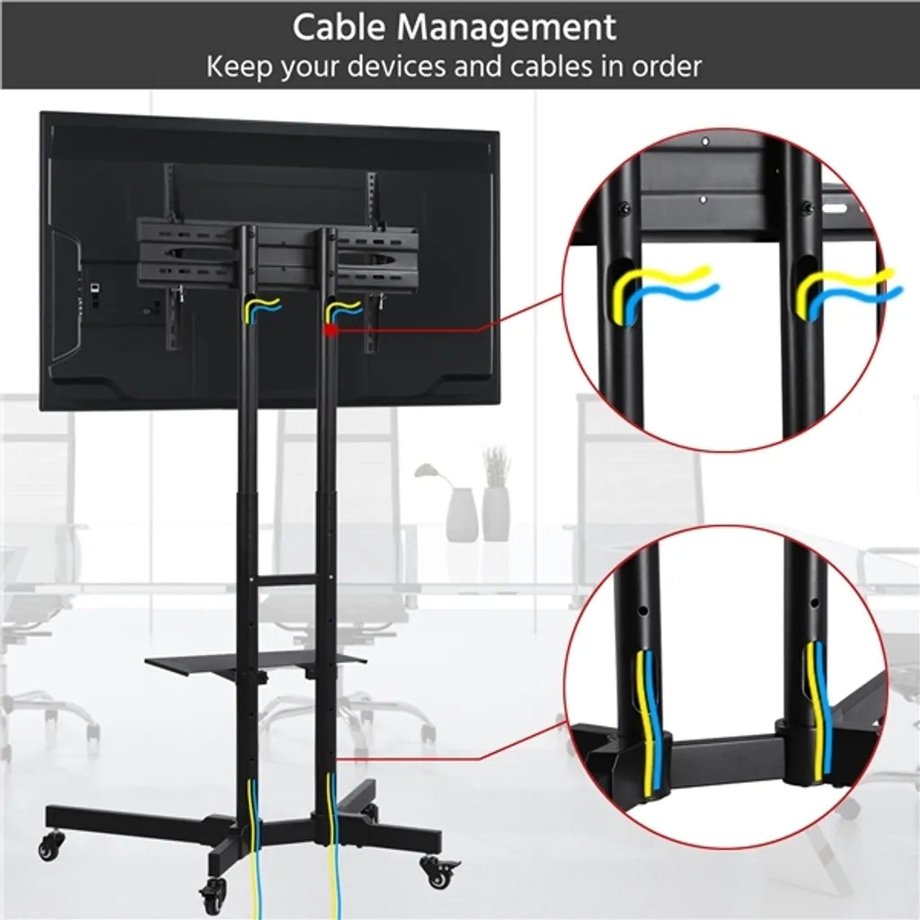 Support TV Yaheetech 32-75 pouces sur roulettes avec double barre, noir