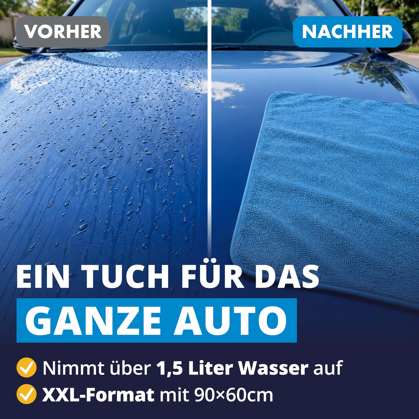 LICARGO Chiffon de séchage pour voiture XXL - chiffon en microfibre - 90 x 60 cm - 550 g/m² - bleu