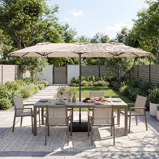 Parasol de terrasse double Coast - très grand format - avec manivelle et pied lesté - beige 400 x 212 cm