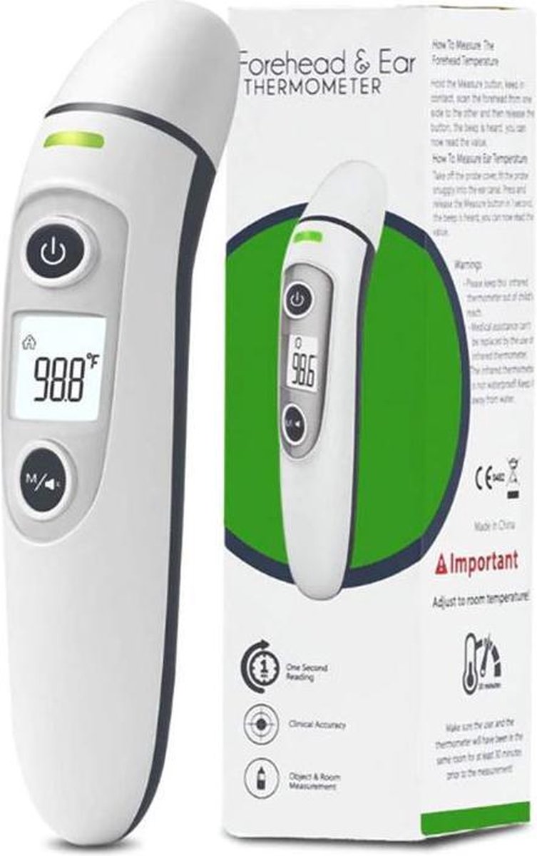 FC - IR100 Thermomètre infrarouge frontal numérique sans contact pour adultes - enfants - bébé avec indicateur de fièvre et 35 mémoires
