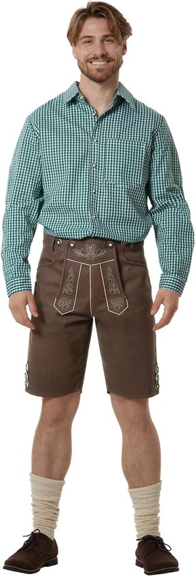 dressforfun - Authentique Lederhosen Lian - Avec bretelles - Marron - Faux cuir - 54 - Oktoberfest Costume Homme - Costume Homme - Dress Up - Costume Allemand - Costume Carnaval - Gilet Costume - Pantalon traditionnel en faux cuir