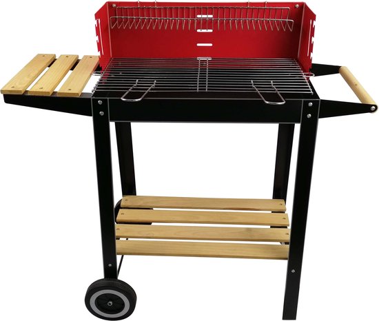 BBQ Collection Barbecue au charbon de bois - Barbecue au charbon de bois avec roulettes - Grille réglable et pare-vent - Barbecue avec table d'appoint - Noir