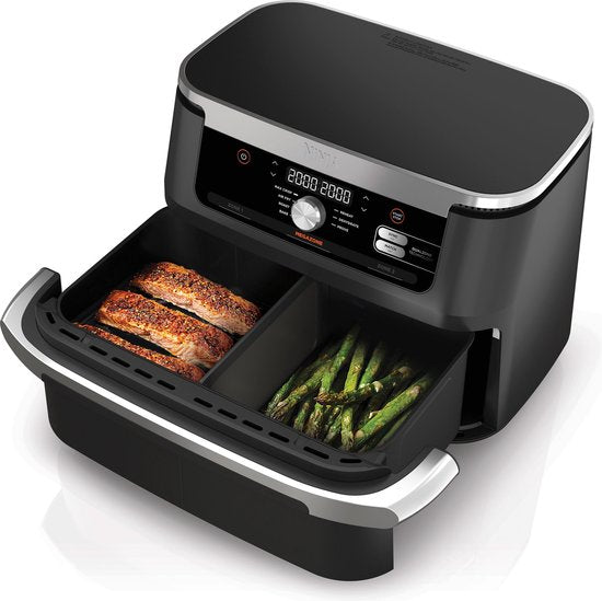 Friteuse à air chaud Ninja Foodi FlexDrawer, DualZone avec cloison amovible, grand bac de 10,4 l, pièces lavables au lave-vaisselle avec revêtement antiadhésif - Noir - AF500EU