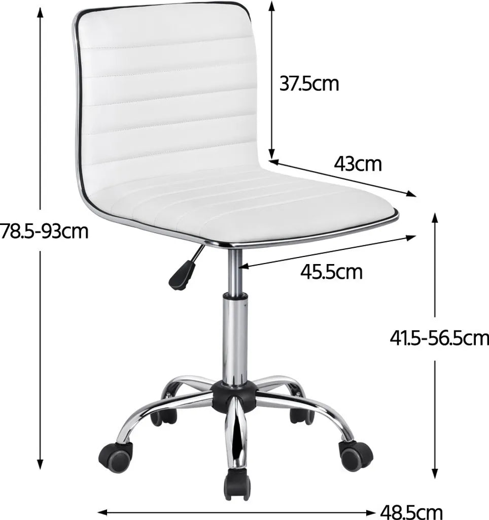 Chaise de bureau Yaheetech sans accoudoirs 48,5 x 48,5 x 78,5-93 cm - Blanche - Chaise pivotante réglable avec roulettes